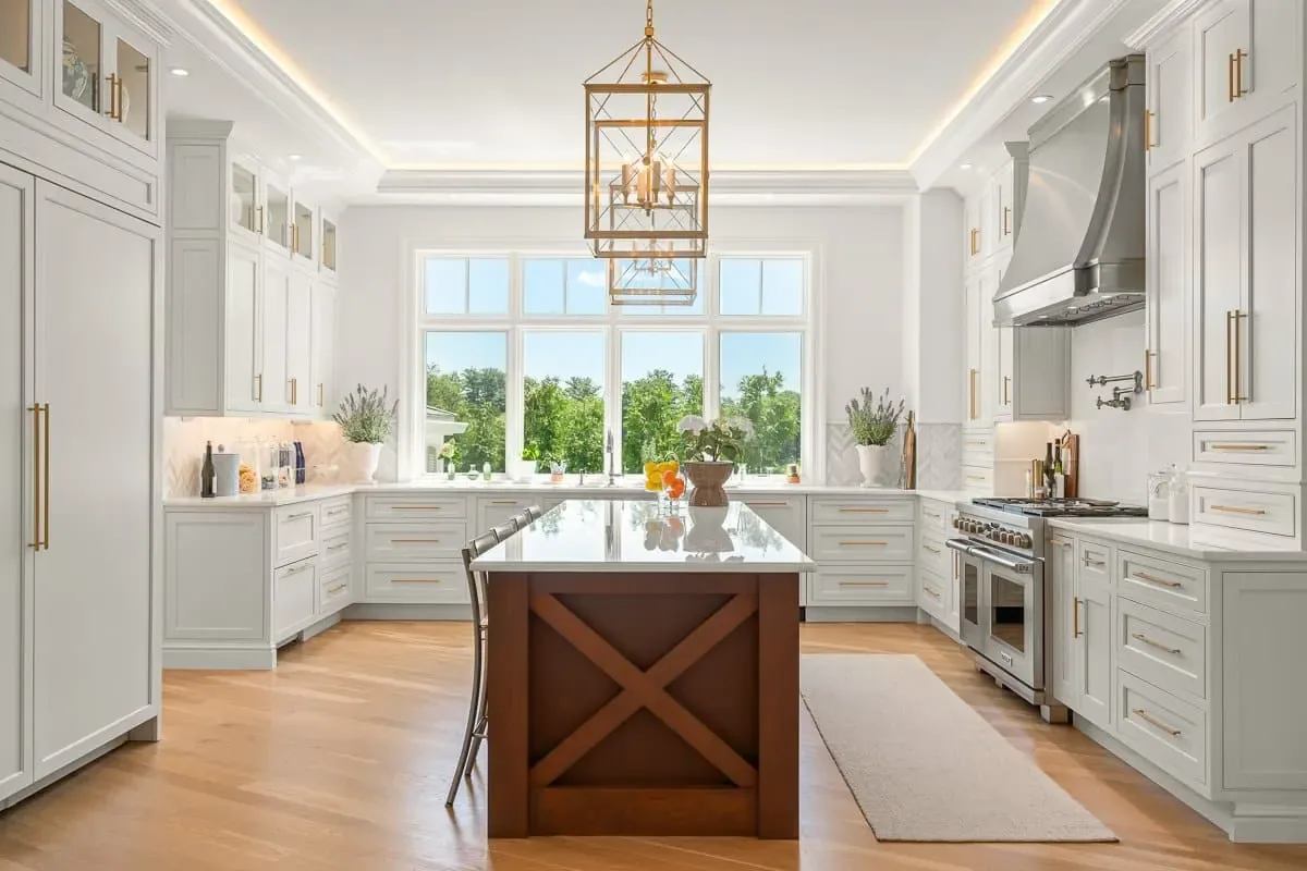 Chef's kitchen, walnut island, Andover MA custom home by Norman Builders