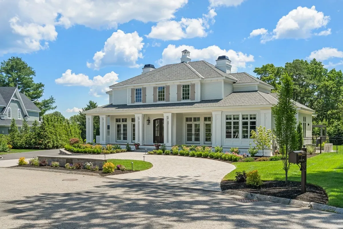 Front of the home from the drive, Andover MA custom home by Norman Builders