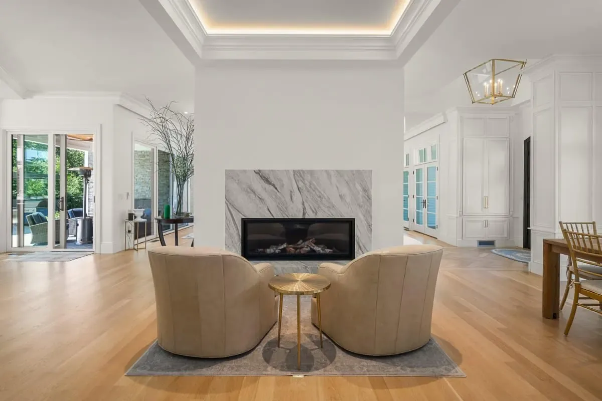 Living room, Andover MA custom home by Norman Builders