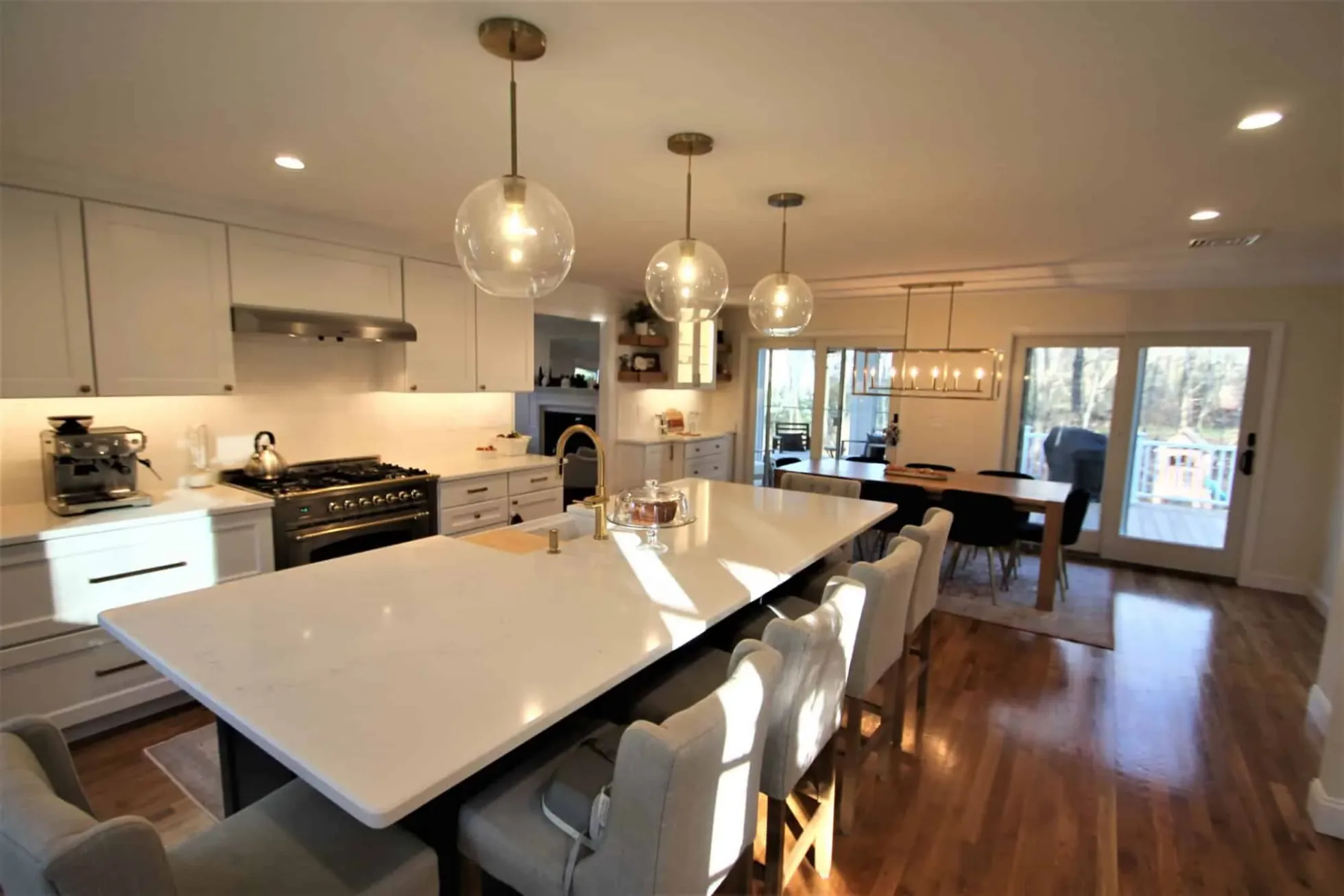 Entertainer kitchen with a large quartz island, North Andover MA