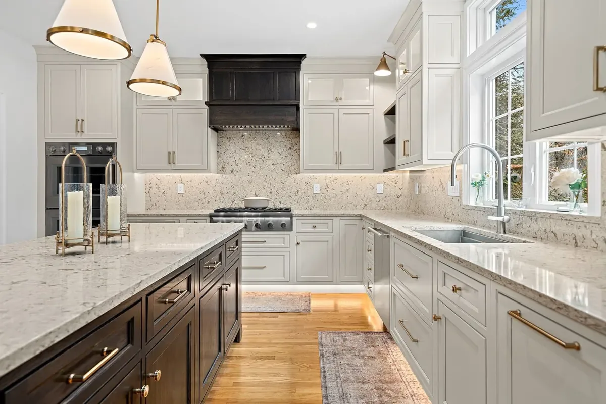 Custom kitchen with walnut island, Boxford MA